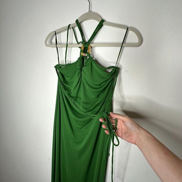 Zara Emerald Green Strapless V-Neck Keyhole Halter Top Tie Back Maxi Dress M - Picture 5 of 11